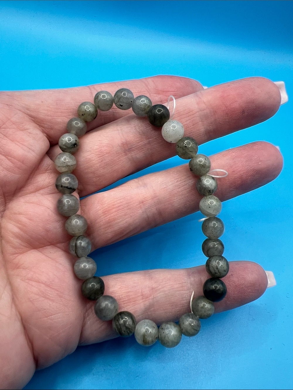 Labradorite Beaded Stretch Bracelet - Gray